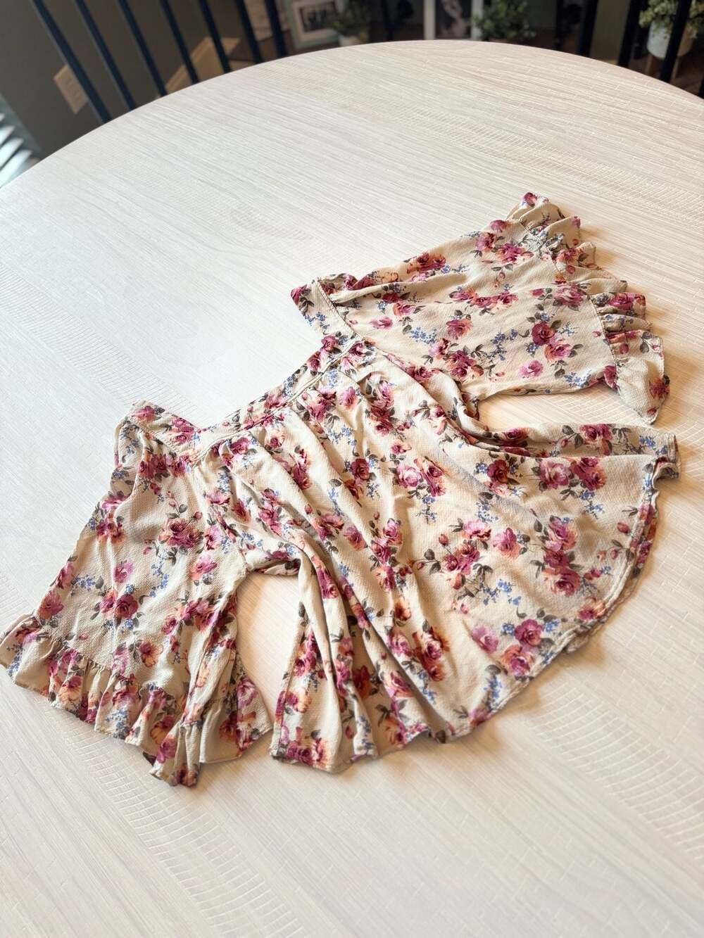 Ces Femme Floral Print Ruffle Sleeve Square Neck Top XL